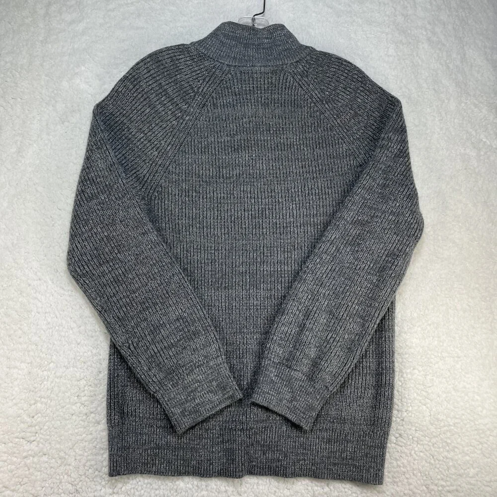 Banana Republic Sweater Mens Large Gray Chunky Knit Mock Neck Cotton Blend Snaps